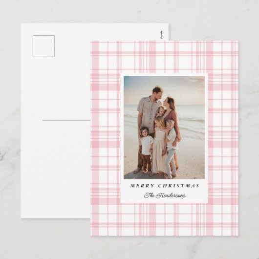 Pink Gingham Plaid Tartan Kerstkaart Feestdagenkaart (Voorkant / Achterkant)