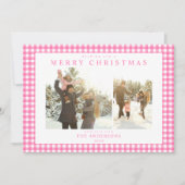 Pink Gingham Plaid Two Photo Feestdagenkaart (Voorkant)