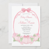 Pink Gingham Pompoen Baby shower Invitation Kaart (Voorkant)