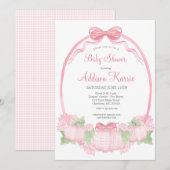 Pink Gingham Pompoen Baby shower Invitation Kaart (Voorkant / Achterkant)