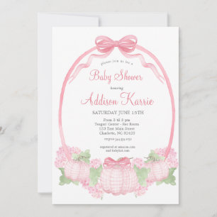 Pink Gingham Pompoen Baby shower Invitation Kaart