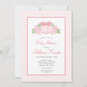Pink Gingham Pompoen Baby shower Invitation Kaart (Voorkant)