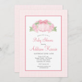 Pink Gingham Pompoen Baby shower Invitation Kaart (Voorkant / Achterkant)