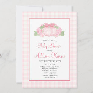 Pink Gingham Pompoen Baby shower Invitation Kaart