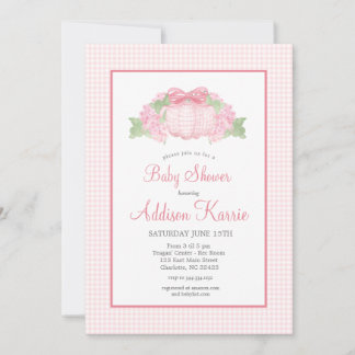Pink Gingham Pompoen Baby shower Invitation Kaart