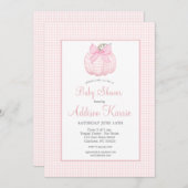 Pink Gingham Pompoen Baby shower Invitation Kaart (Voorkant / Achterkant)
