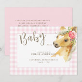 Pink Gingham Pony-Baby shower Kaart (Voorkant / Achterkant)