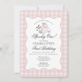 Pink Gingham Preppy Ghost Spooky Een 1e Verjaardag Kaart (Voorkant)