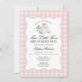 Pink Gingham Preppy Ghost Twins Baby shower Kaart