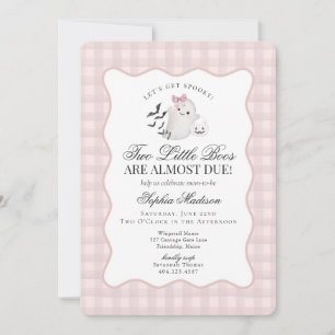 Pink Gingham Preppy Ghost Twins Baby shower Kaart