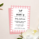 Pink Gingham Pset Baby shower BBQ Kaart