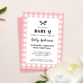Pink Gingham Pset Baby shower BBQ Kaart