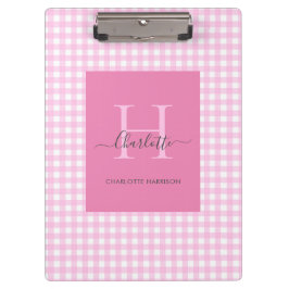 Pink Gingham Pset Pattern Cute Personalized Klembord