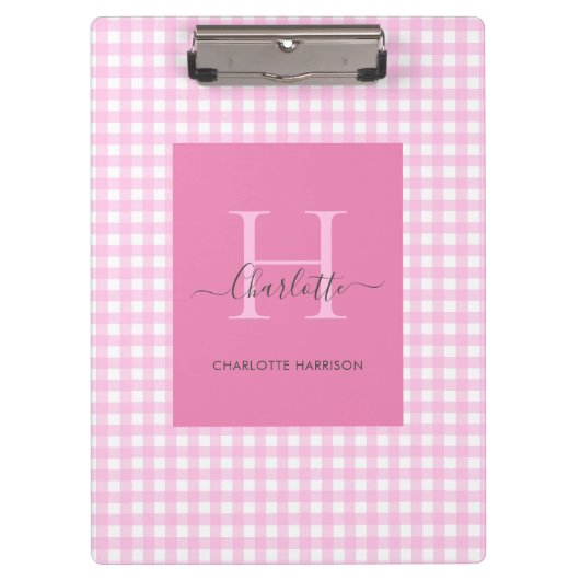Pink Gingham Pset Pattern Cute Personalized Klembord (Voorkant)