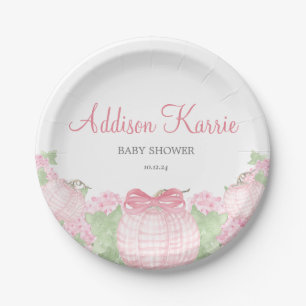 Pink Gingham Pumpkin Baby shower BORDEN Papieren Bordje