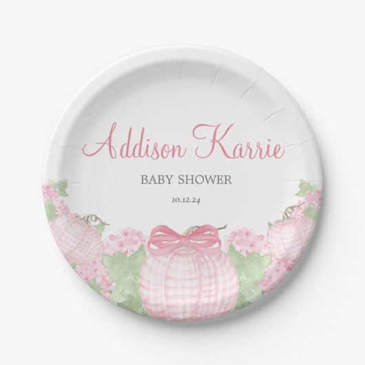 Pink Gingham Pumpkin Baby shower BORDEN Papieren Bordje (Voorkant)