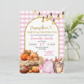 Pink Gingham Pumpkin Brews & Luiers Baby shower Kaart (Staand voorkant)