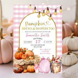 Pink Gingham Pumpkin Brews & Luiers Baby shower Kaart