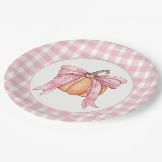 Pink Gingham Pumpkin gebonden met een boog Papieren Bordje (Gekanteld)
