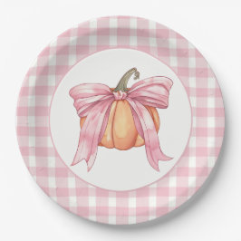 Pink Gingham Pumpkin gebonden met een boog Papieren Bordje