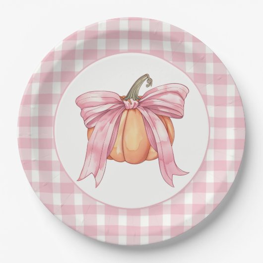 Pink Gingham Pumpkin gebonden met een boog Papieren Bordje (Voorkant)