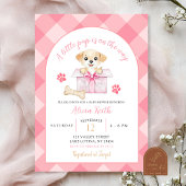 Pink Gingham Puppy Baby Shower Kaart