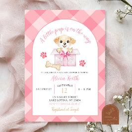 Pink Gingham Puppy Baby Shower Kaart
