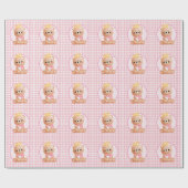 Pink Gingham Queen Beer welp Cadeaupapier (Vlak)