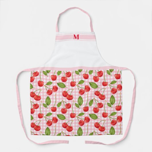 Pink Gingham & Red Cherry Picknick Schort (Voorkant)