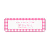 Pink Gingham Return Address Etiket (Voorkant)