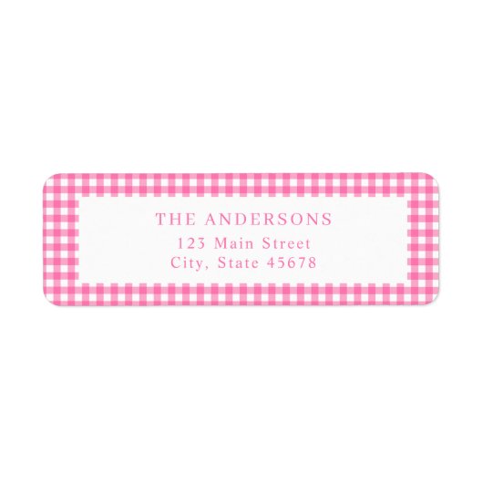 Pink Gingham Return Address Etiket (Voorkant)