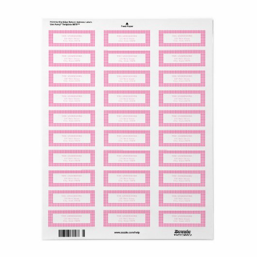 Pink Gingham Return Address Etiket (Full Sheet)