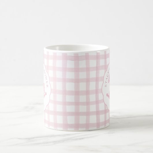 Pink Gingham Rocking Horse Baby shower Coffee Mok (Center)