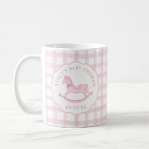 Pink Gingham Rocking Horse Baby shower Coffee Mok