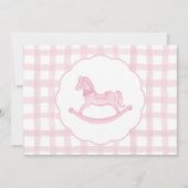 Pink Gingham Rocking Horse Baby shower Uitnodiging (Voorkant)