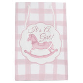 Pink Gingham Rocking Horse Girl Baby Gift Bag Medium Cadeauzakje (Voorkant)