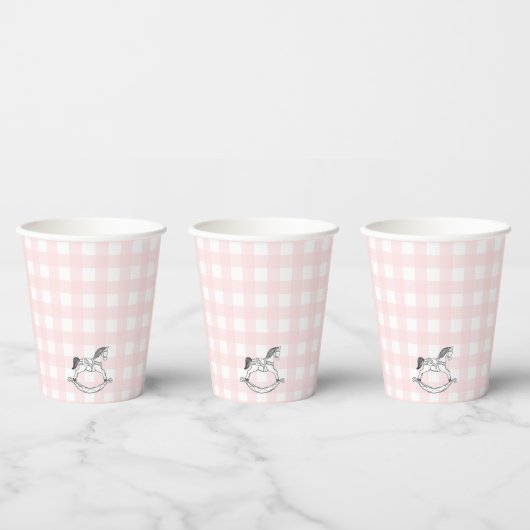 Pink Gingham Rocking Horse Paper cup Papieren Bekers (Multi)