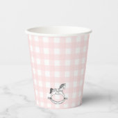 Pink Gingham Rocking Horse Paper cup Papieren Bekers (Voorkant)