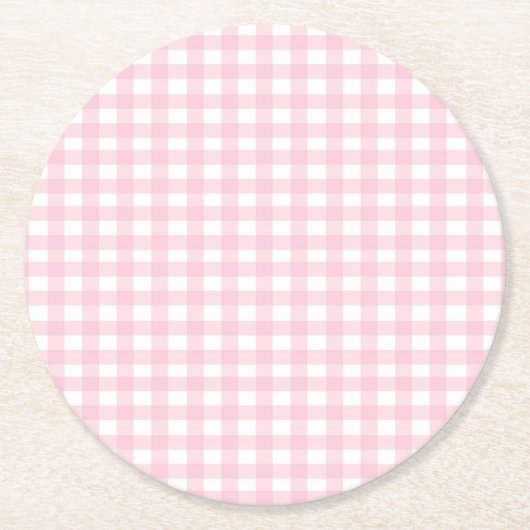 Pink Gingham Ronde Kartonnen Onderzetter (Voorkant)
