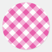 Pink Gingham Ronde Sticker (Voorkant)