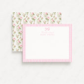 Pink Gingham & Roos Floral Baby Note Kaart