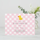 Pink Gingham Rubber Duckie Baby Shower Kaart (Staand voorkant)