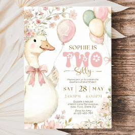 Pink Gingham Silly Goose 2nd Birthday Invitation  Kaart
