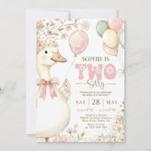 Pink Gingham Silly Goose 2nd Birthday Invitation Kaart (Voorkant)