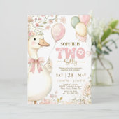 Pink Gingham Silly Goose 2nd Birthday Invitation Kaart (Staand voorkant)