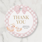 Pink Gingham Silly Goose Baby Shower Bedankjes Labels (Voorkant)