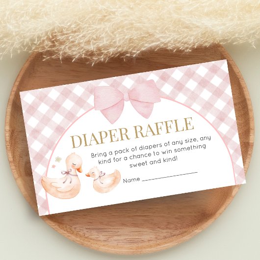 Pink Gingham Silly Goose Baby Shower Diaper Raffle Informatiekaartje