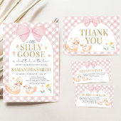 Pink Gingham Silly Goose Baby Shower Kaart