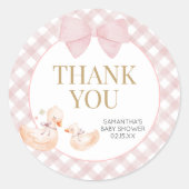 Pink Gingham Silly Goose Baby Shower Ronde Sticker (Voorkant)