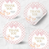 Pink Gingham Silly Goose Baby Shower Ronde Sticker